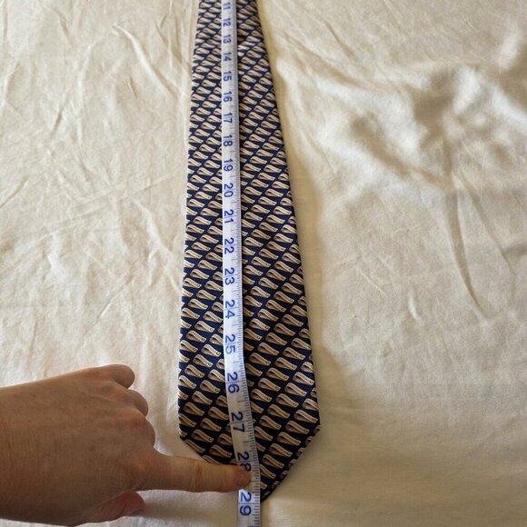 Gucci 100% Silk Men’s Tie Blue Beige Gold Abstract Pattern Made in Italy Vintage - Picture 6 of 12